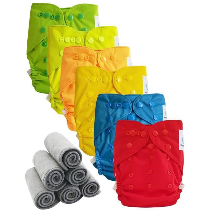 Lot 6 couches lavables TE2 + 6 inserts bambou pression Mandarine