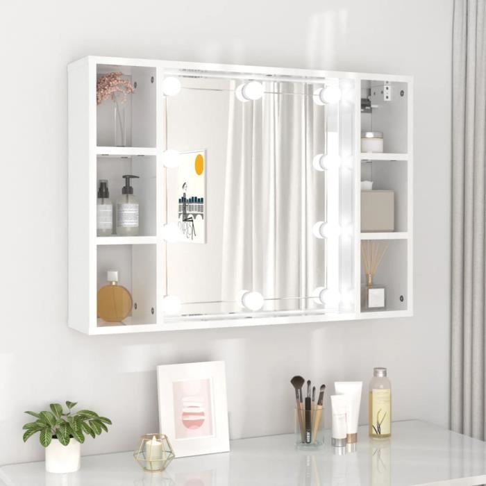 Armoire de toilette LED Omabeta Blanc brillant bois d'ingénierie