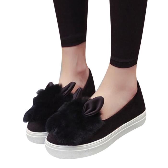 Chaussures Plate Forme Appartements D Hiver De Mode Reel Chaussures Femme Oreilles De Fourrure Chaussures Femmes Low Cut Loisirs Noir Noir Achat Vente Basket Cdiscount