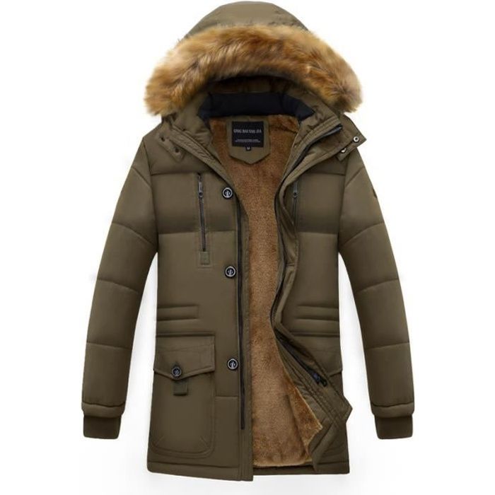 Parka Kaki Homme hiver a capuche en epaississant et plus de