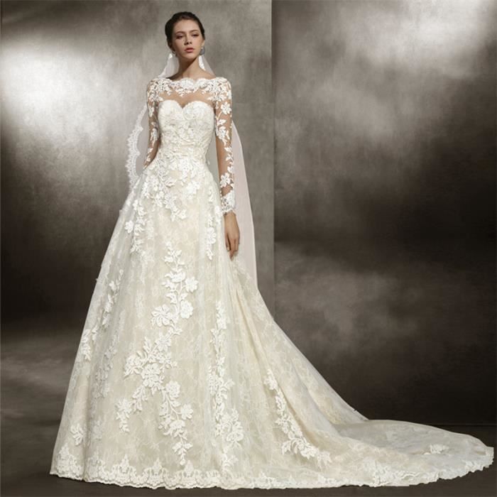 2018 Blanc Robe De Mariée Mariage Princesse Femme Elegant