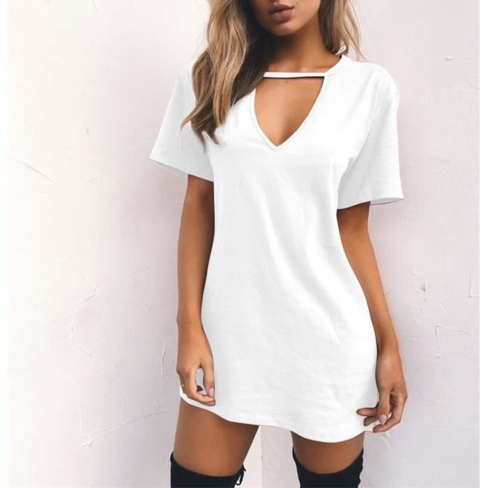 Femme Robe Manches Courtes En Vrac Col V Ete Casual Tunique Retro Solid Color T Shirt Mini Jupe Blanc Blanc Achat Vente Robe Soldes Sur Cdiscount Des Le 20 Janvier Cdiscount