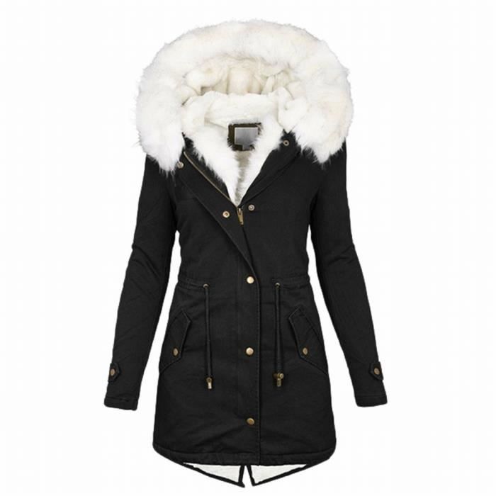 Manteau à capuche long et chaud en fausse fourrure pour femme