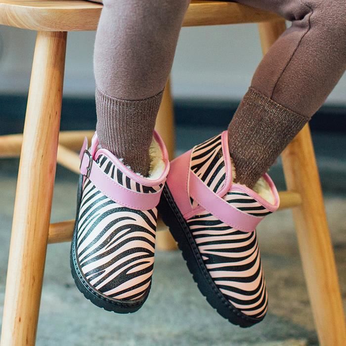 Motif Enfant En Bas Age Enfants Zebre Bebe Filles Garcons Chaussures D Hiver Bottes De Neige Chaussures Rose Rose Cdiscount