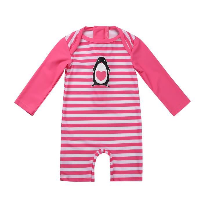 Enfant Fille Bebe Maillot De Bain Une Piece A Manches Longues Motif Pingouin 3 Mois 3 Ans Rose Rose Cdiscount Pret A Porter