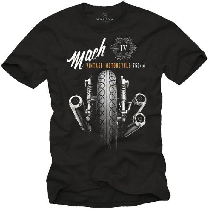 Tee Shirt Vintage Moto Homme MACH 4 Noir XXXL