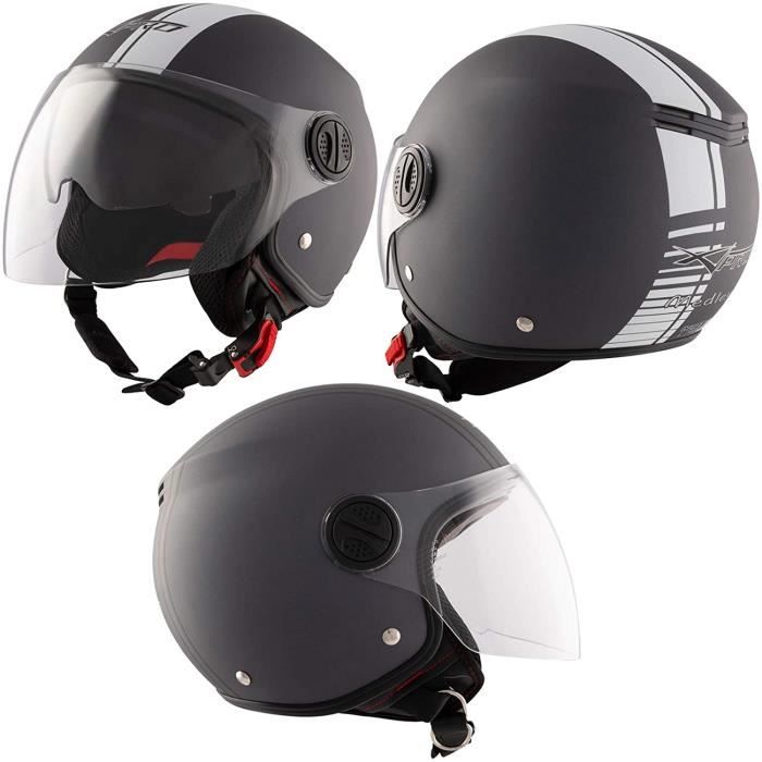 Casque Moto Jet ORIGINE Alpha - Ouvert Avec Double Visière, Homologué ECE, Style Classique Pour Scooter Et Moto