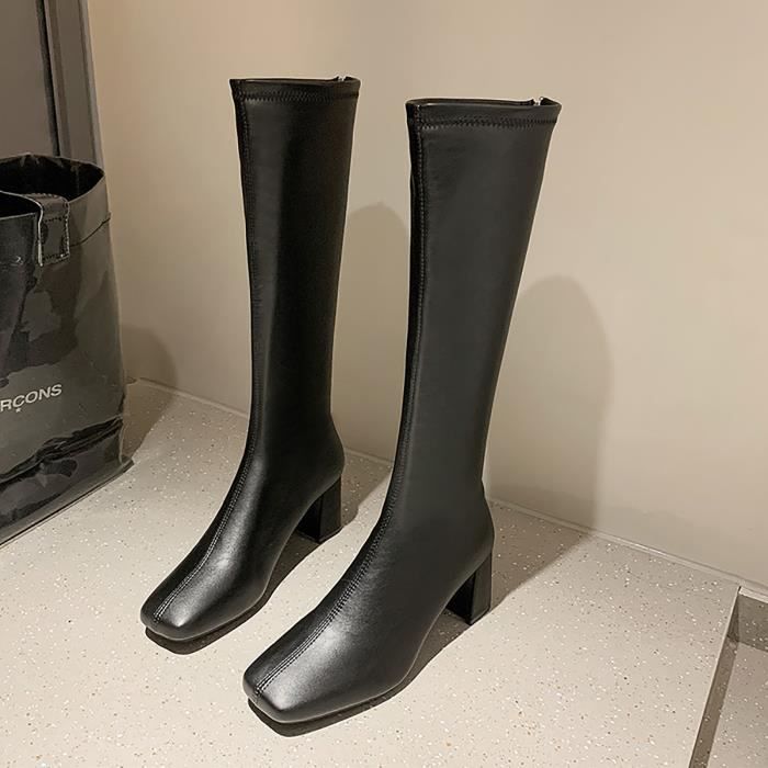 Mode femmes carré plat avec boucle sangle couleur unie mi botte garder les  bottes de neige au chaud - Noir353 Noir - Cdiscount Chaussures