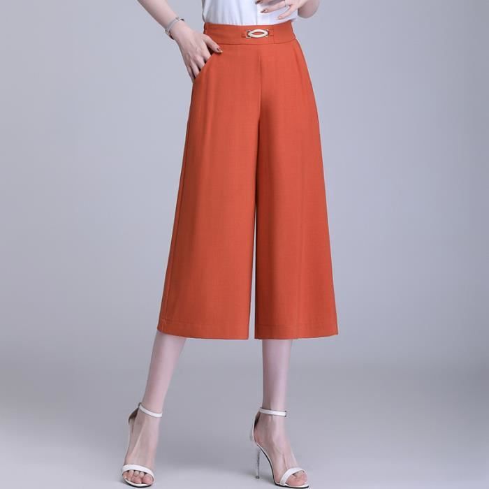 Pantacourt Femme Ete Pantalon Court 3 4 Taille Haute Ample Elegant Confortable Grande taille Orange