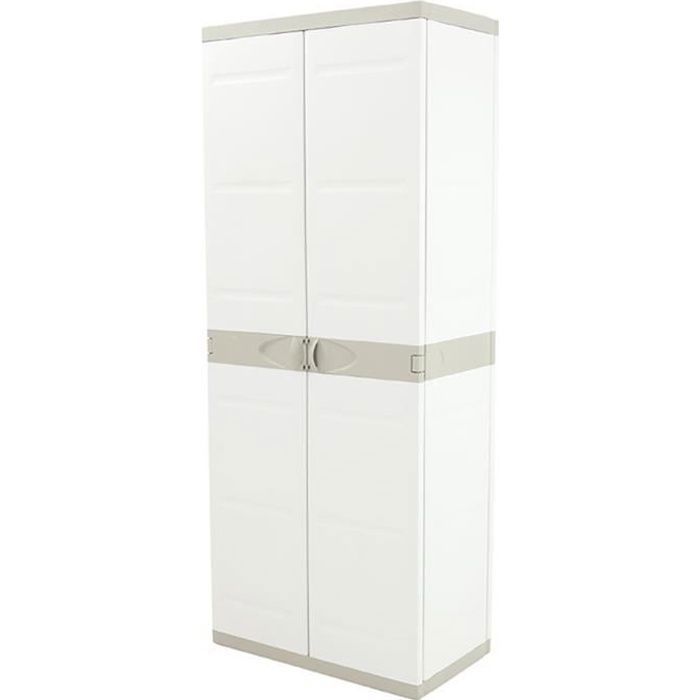 Armoire haute meuble de rangement 2 portes intérieur-extérieur coloris beige - Longueur 70 x Profondeur 41 x Hauteur 176 cm
