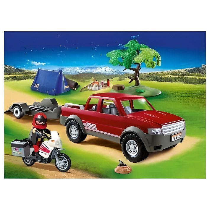 Playmobil 70116 Pick-up et moto avec tente - Family Fun