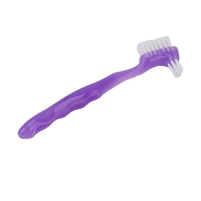 Pwshymi Brosse pour prothèses dentaires Brosse de nettoyage de fausses dents, brosse Portable pour hygiene appareil Violet