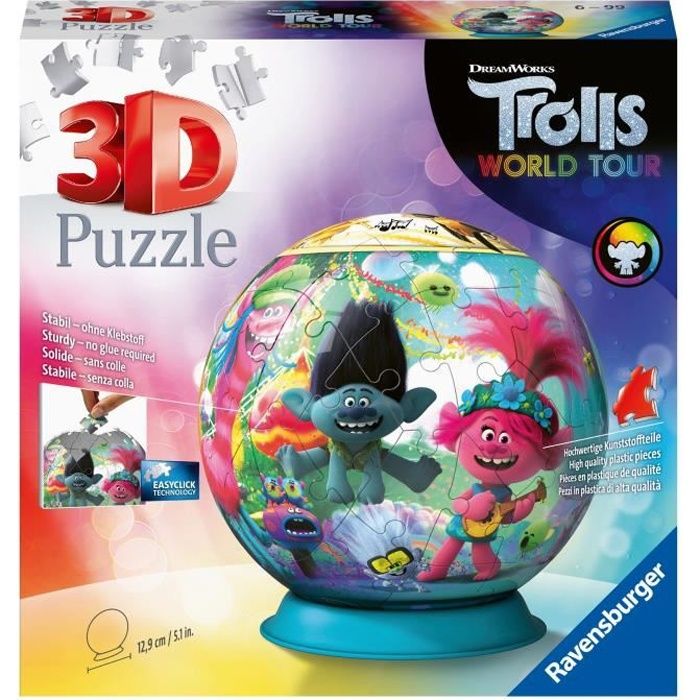 Puzzle 3D rond Les Trolls - Ravensburger - 72 pièces numérotées ...