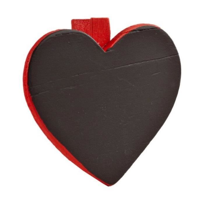 Coeur ardoise sur pince en bois Rouge x6