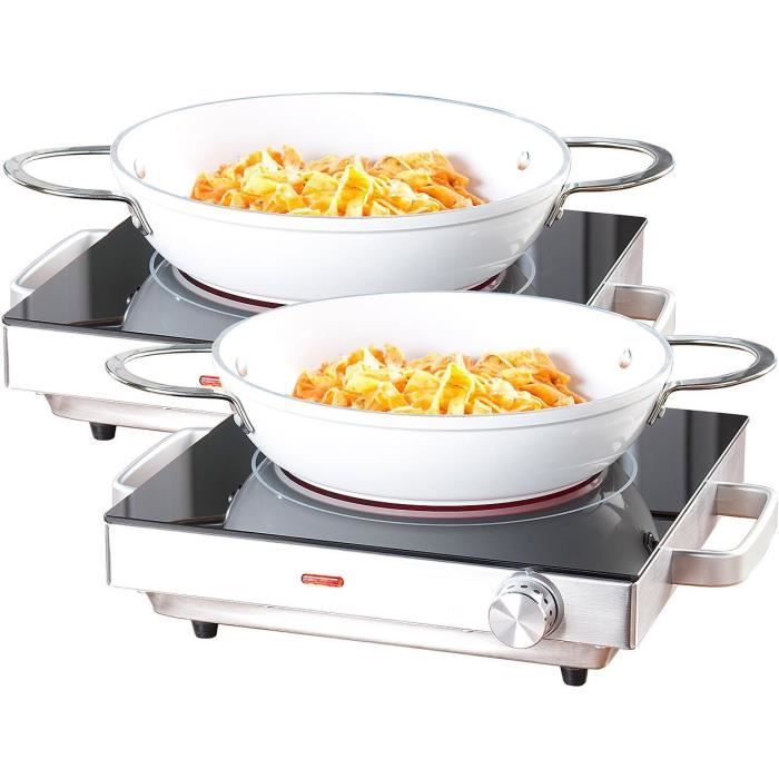 Plaque De Cuisson Électrique Double 2 Zones - Infrarouge, 6 Niveaux (2500W), Pour Toutes Casseroles (Noir) - 12