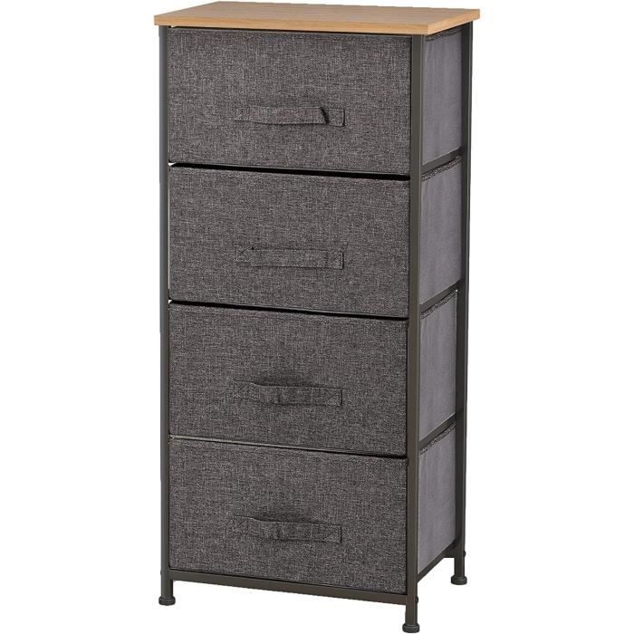 Commode 14 tiroirs, tour de rangement en tissu, cadre acier, plateau