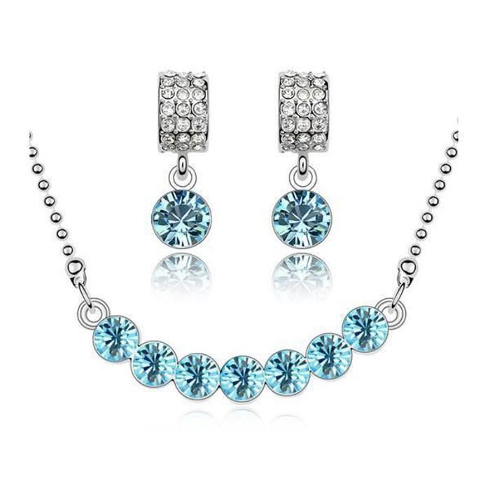 Parure Bijoux Turquoise Et Cristaux - Collier + Boucles D'oreilles - Neuf Avec étiquettes