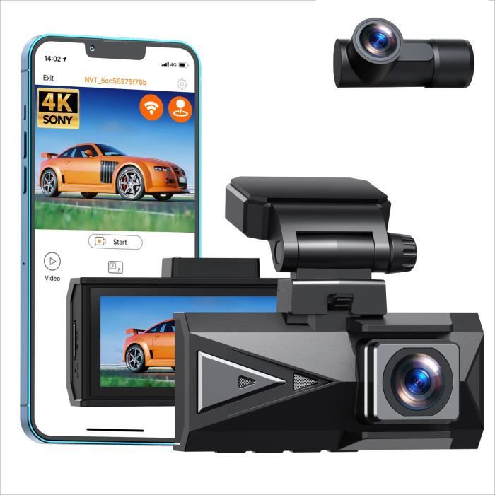 TOGUARD Dashcam Voiture Avant Arriere Sans Fil 340 Degrés 4k+4K Dual Caméra de Voiture GPS WIFI Commande Vocale WDR Vsion Nocturne