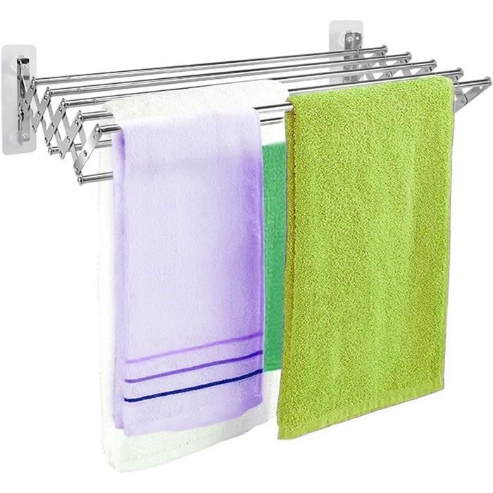 Porte-serviettes Rétractable De 50 Cm, Support Mural Pour Serviettes De Bain Sans Percage Pliable Avec 2 Crochets 99291173