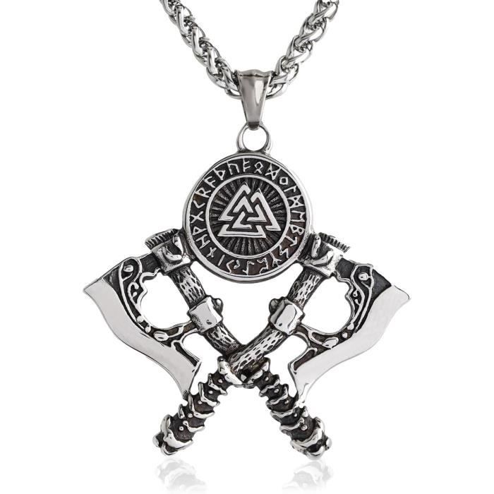 Collier Viking Homme - Pendentif Bateau & Symboles Nordiques | Chaîne Acier Inoxydable 24 Pouces | Cadeau Masculin
