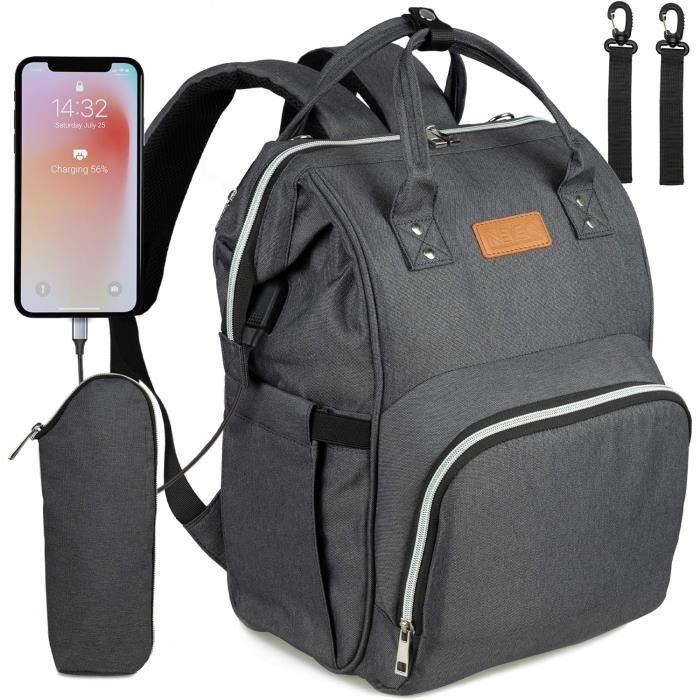 Sac à Dos à Langer En Cuir PU - Capacité 20-30L, Poches Isothermes, Compartiment Ordinateur - Imperméable, Pour Parents, Voyage Avec Bébé