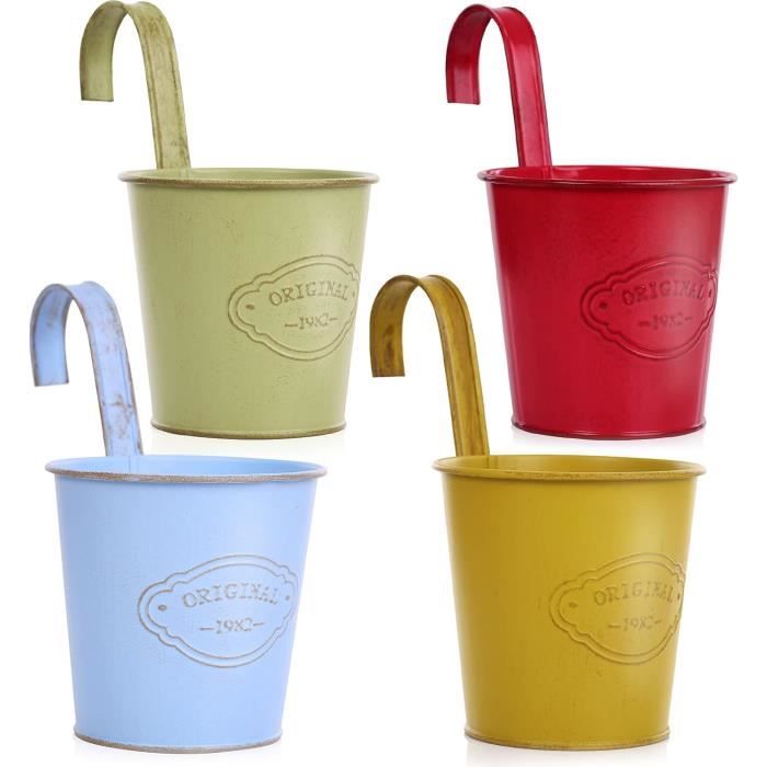 Lot De 10 Pots De Fleurs En Métal Blanc à Suspendre - Avec Trou De Drainage, Idéal Balcon, Clôture Et Fenêtre