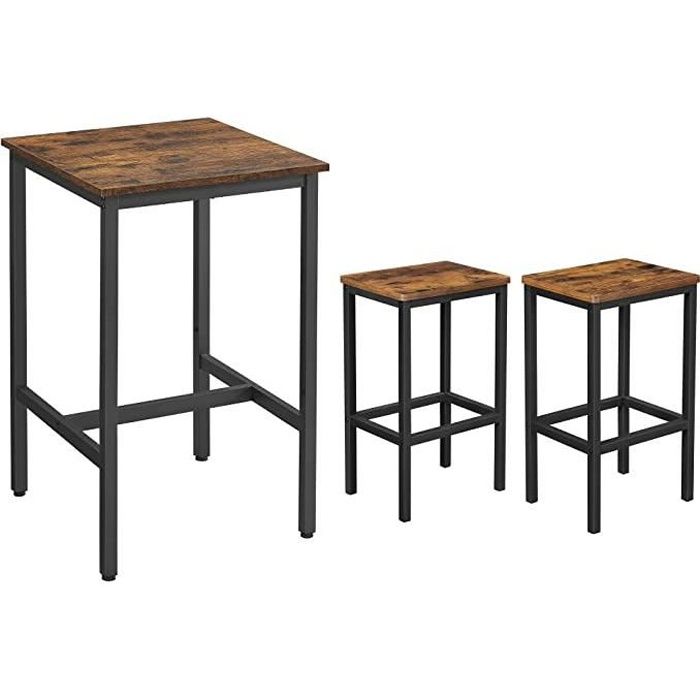 Table de bar avec tabourets - VASAGLE - Style industriel - Marron rustique et noir
