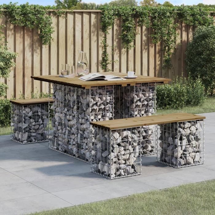 vidaXL Table de jardin Gabion Design 100x102x72 cm Bois de pin imprégné 834373