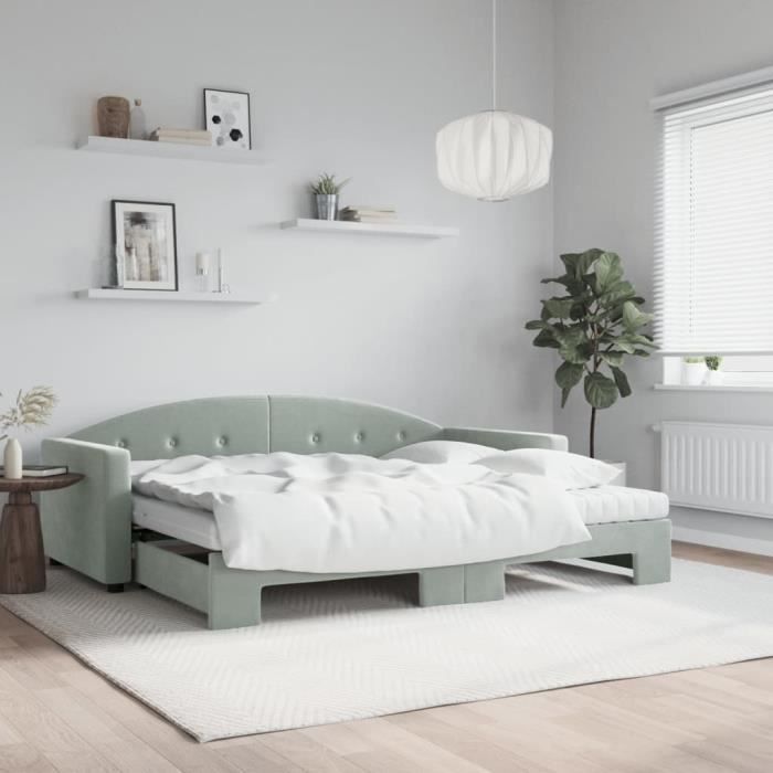 vidaXL Lit de jour avec gigogne et matelas gris clair 90x190cm velours 3197338