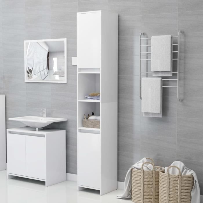 armoire de salle de bain blanc 30x30x183,5 cm aggloméré - vidaxl - contemporain - design - porte(s) et tiroir(s)