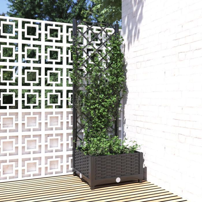 vidaXL Jardinière avec treillis Noir 40x40x1215 cm PP 318268