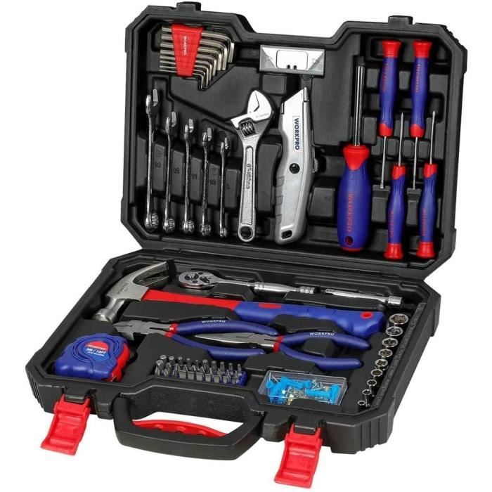 WORKPRO Mallette Outils 160 Pièces - Marque WORKPRO - Acier au carbone et Cr-V - Boîte de Rangement Bleue