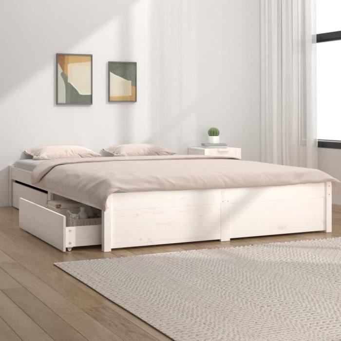 fhe - lits | accessoires - cadre de lit avec tiroirs blanc 160x200 cm - haute qualite - dx00756