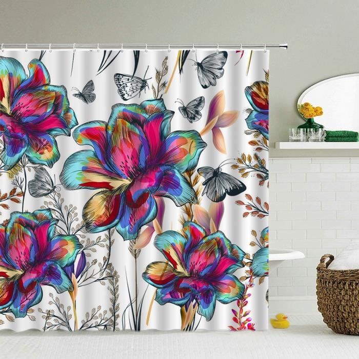 Yellow Green Leaves-W200xH240cm -Ensemble de rideaux de douche étanches avec 12 crochets, pour