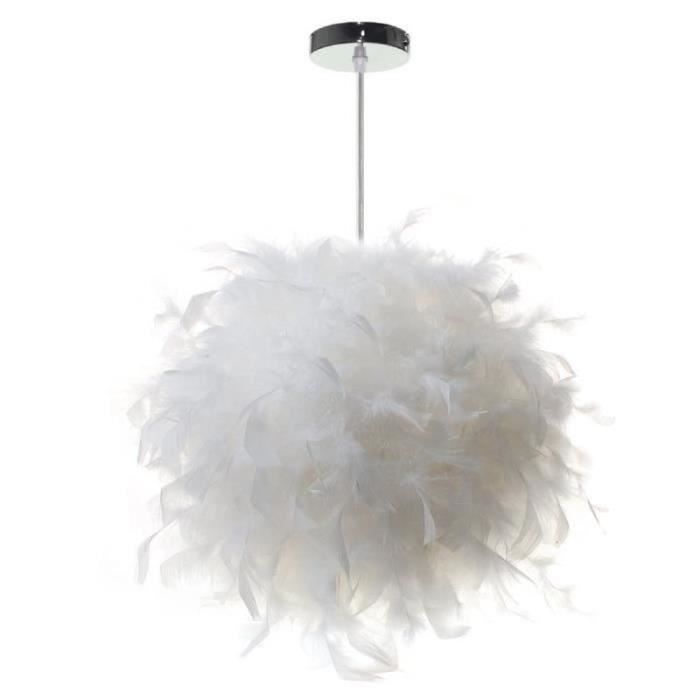 Lustre Plafonnier Plumes Autruche Blanc - 3 Lumières G4, Design Romantique Pour Chambre Ou Salon