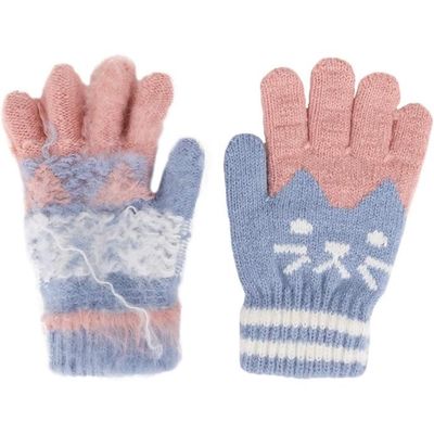 Gants D'Hiver Enfant Chat Mignon - Plein-doigts En Faux Cachemire - Taille 15x9 Cm Pour 7-10 Ans
