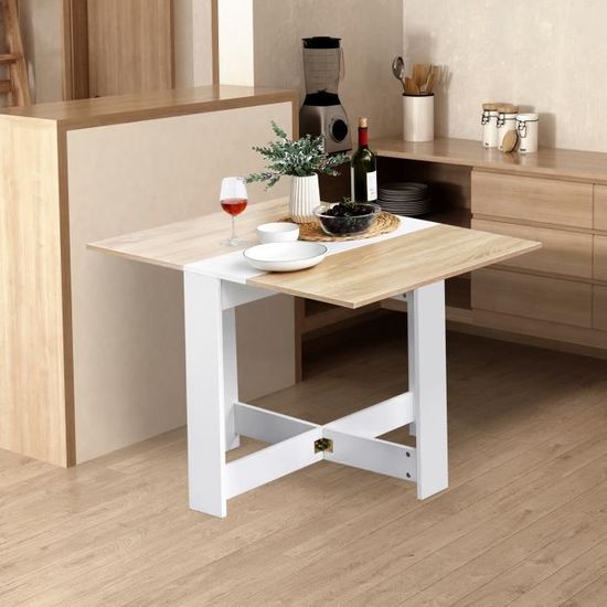 Table pliante cuisine salon HOMCOM - 140x80x74cm - 2 étagères - coloris  chêne - Cdiscount Maison