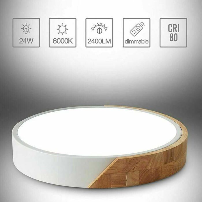 GHiycotdl Plafonnier Bois,Dimmable 3000K-6000K 24W Luminaire Plafonnier Bois ,Pour Chambre,Salon,Cuisine,Salle à Manger,Couloir,Maison,Bureau, D'Enfant 40cm