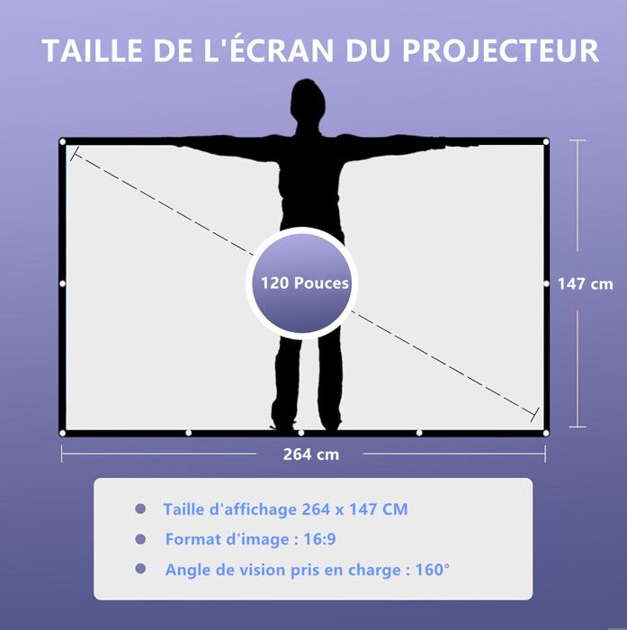 Écran De Projection Portable 60 Pouces – Gain 1,2, Support 4K/8K, Pied Réglable Jusqu'à 80 Cm, Angle 160°