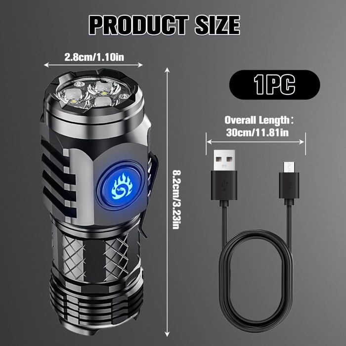 Lampe Torche LED Compacte Rechargeable – Mini, étanche, ABS