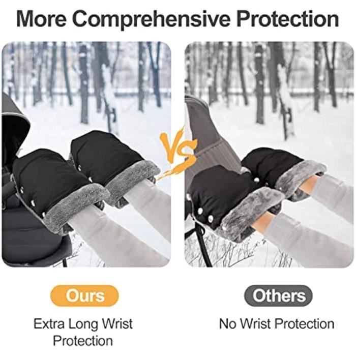 BNGXR Gants De Poussette Noir - Coupe-vent, Imperméable Et Doublure Polaire - Pour Poussettes, Vélos Enfants | Protection Mains Hiver