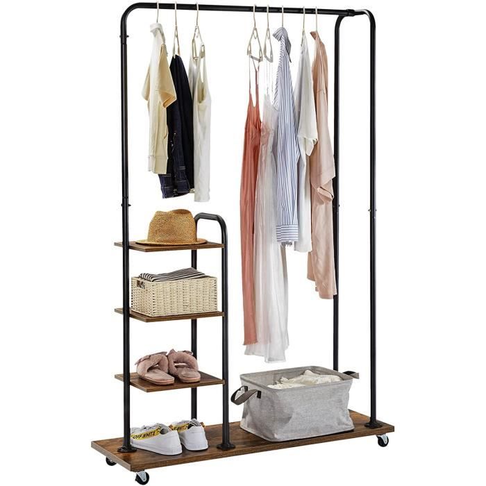 Portant a Vetements Porte vetements avec Etageres Support Habits sur Roulettes pour U Intensif Style Industriel pour Chamb 218 Cdiscount Maison