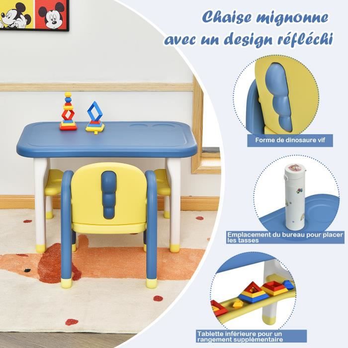 Ensemble Table Et Chaise Pour Enfants Avec Décor Dinosaure Jeux De Construction Plateau De Rangement Plastique Bleu Jaune/Gris Blanc/Bleu Orange