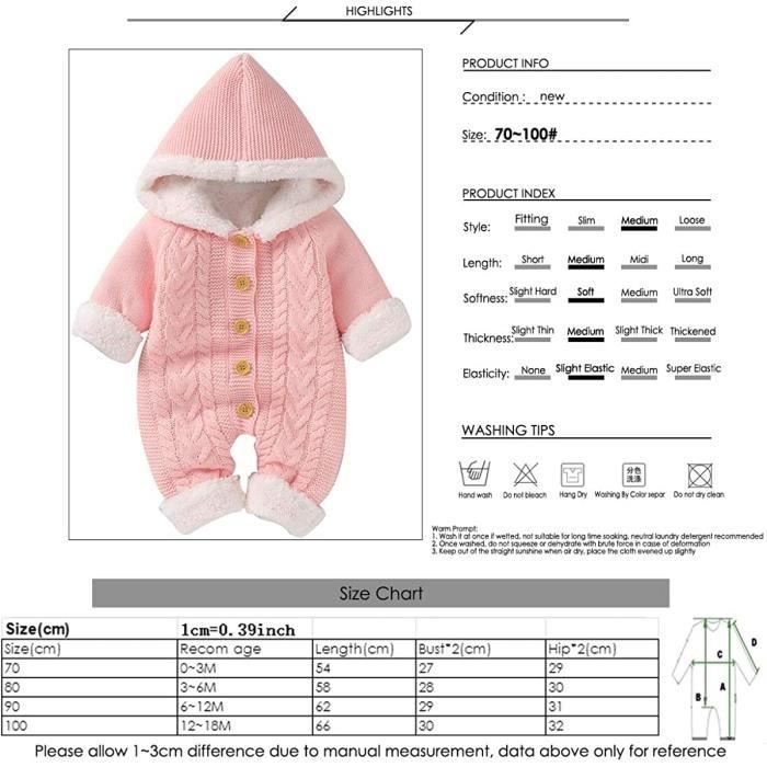 JiAmy Combinaison De Neige D'hiver Pour Bébé - Avec Capuche - Manches