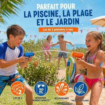 Lot de 4 Pistolets a Eau de 180 ML pour Enfants,avec Portée Jusqu'à 6M