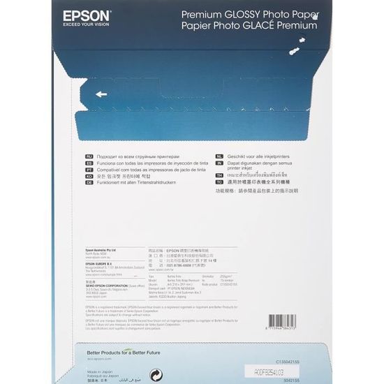 Papier d'impression Epson Papier Photo Premium Glossy - A4 - 2x 15