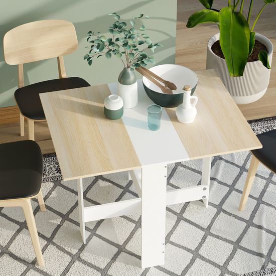 HOMCOM Table De Cuisine Pliable Bicolore Chêne Blanc - 103x76x74 Cm, Idéale Pour Petits Espaces Et Repas Rapides