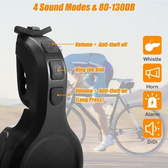 2 en 1 cloche de vélo électrique, klaxon de vélo électrique alarme vélo  cloche 120db, étanche ipx4 usb charge vélo klaxon portable avec alarme