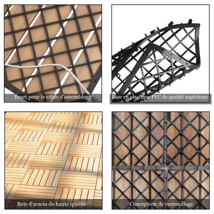 Lot de 10 Dalles de Terrasse Clipsable 30 x 30 CM COSTWAY-en Bois d ...