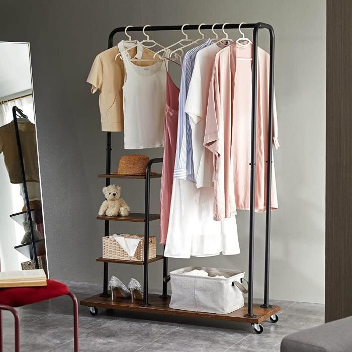 Portant a Vetements Porte vetements avec Etageres Support Habits sur Roulettes pour U Intensif Style Industriel pour Chamb 218 Cdiscount Maison